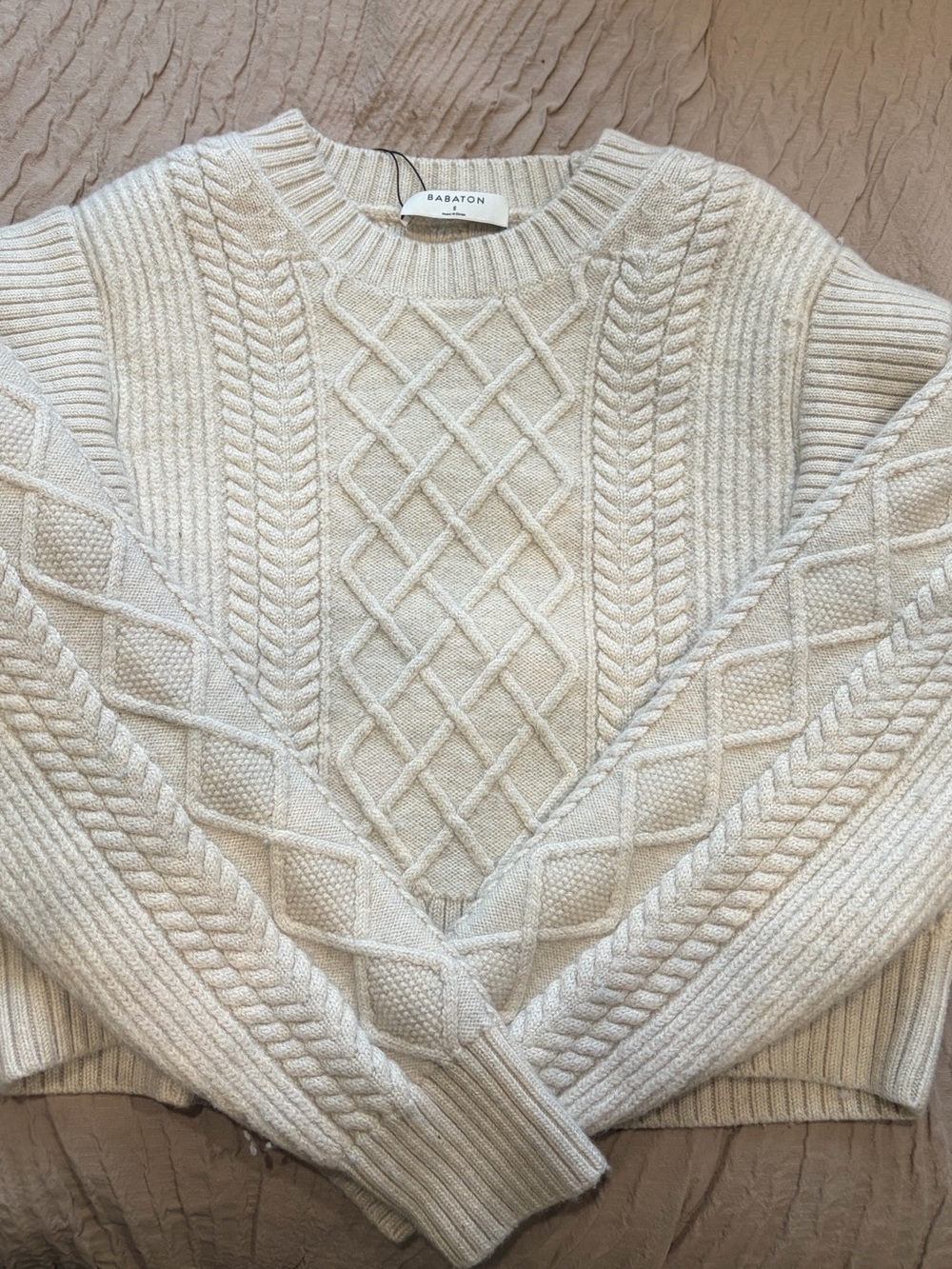 Babaton Ivory Cable Crew Neck Sweater
